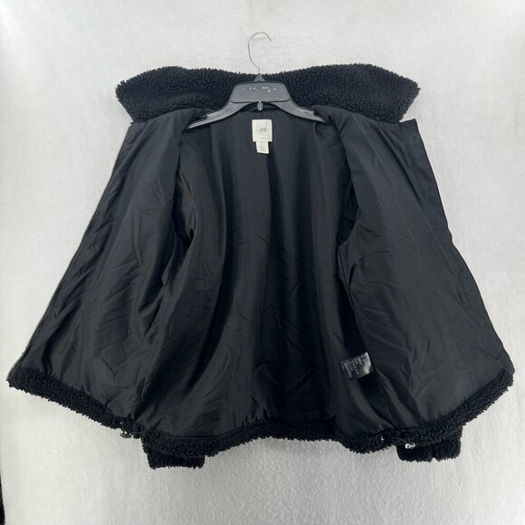 H&M LOGG Jacket Womens S Black Sherpa Fleece Lined Relaxed Fit Furry Casual - Picture 10 of 13